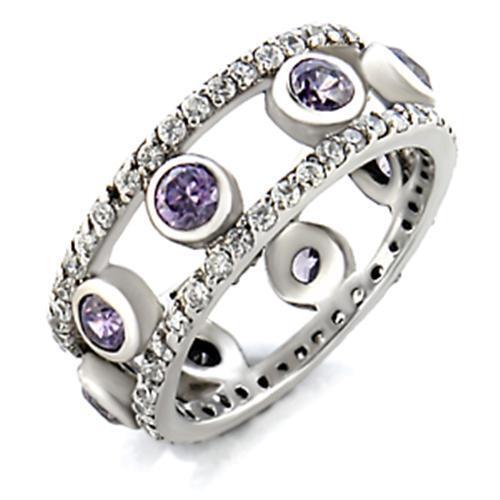 9W078 - Brass Ring Rhodium Women AAA Grade CZ Amethyst