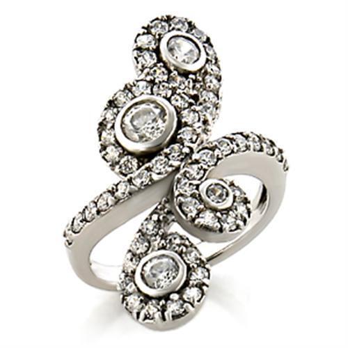 9W097 - Brass Ring Rhodium Women AAA Grade CZ Clear