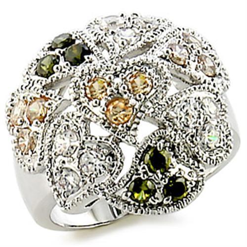 9W147 - Brass Ring Rhodium Women AAA Grade CZ Multi Color