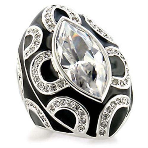 9W160 - Brass Ring Rhodium Women AAA Grade CZ Clear