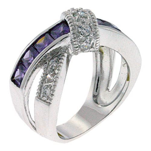 9X036 - Brass Ring Rhodium Women AAA Grade CZ Amethyst