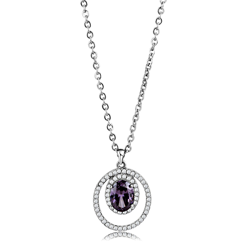 DA300 - Stainless Steel Chain Pendant High polished (no plating) Women AAA Grade CZ Amethyst