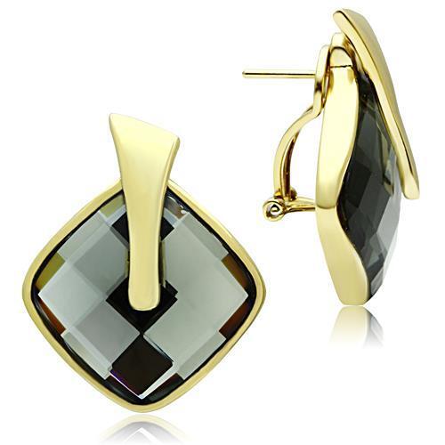 GL342 - Brass Earrings IP Gold(Ion Plating) Women Synthetic Black Diamond