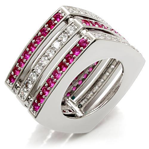 LO1483 - Brass Ring Rhodium Women Synthetic Ruby