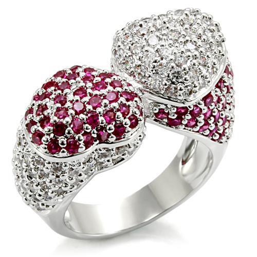 LO1493 - Brass Ring Rhodium Women Synthetic Ruby