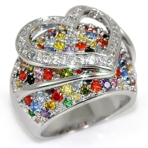 LO1510 - Brass Ring Rhodium Women AAA Grade CZ Multi Color