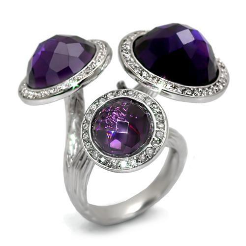 LO1512 - Brass Ring Rhodium Women AAA Grade CZ Amethyst