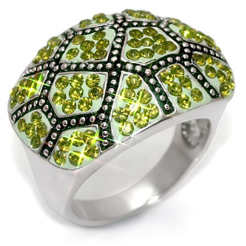 LO1519 - Brass Ring Rhodium Women Top Grade Crystal Olivine color