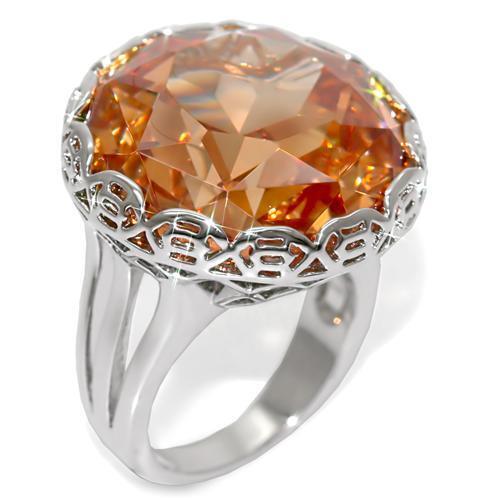 LO1526 - Brass Ring Rhodium Women AAA Grade CZ Champagne