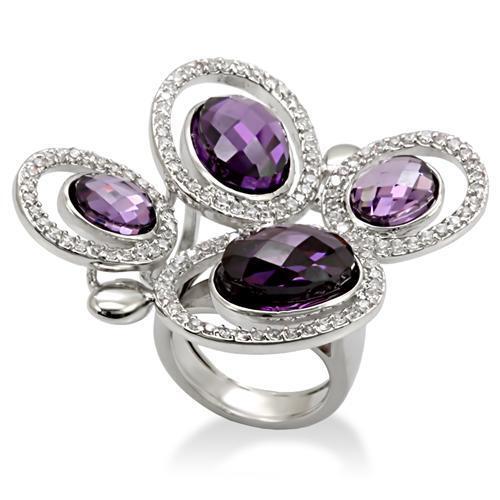 LO1557 - Brass Ring Rhodium Women AAA Grade CZ Amethyst