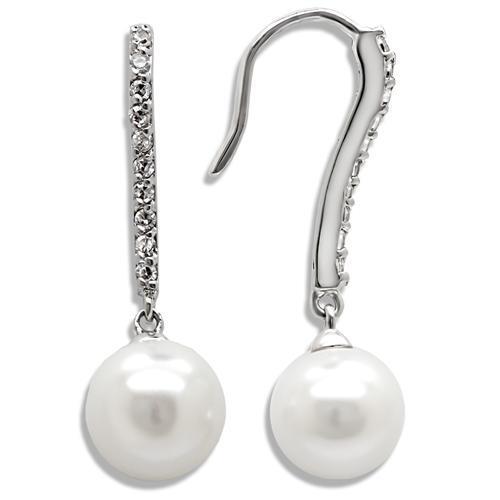 LO1565 - Brass Earrings Rhodium Women Synthetic White
