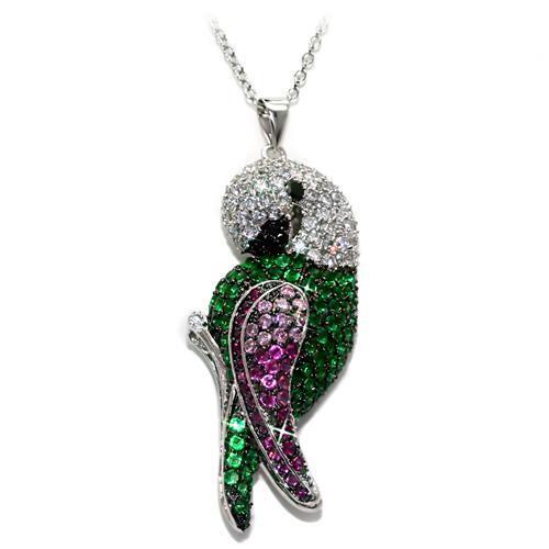 LO1570 - Brass Chain Pendant Rhodium + Ruthenium Women AAA Grade CZ Multi Color