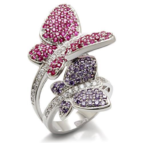 LO1601 - Brass Ring Rhodium Women AAA Grade CZ Multi Color