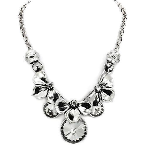 LO1872 - White Metal Necklace Antique Silver Women Top Grade Crystal Jet