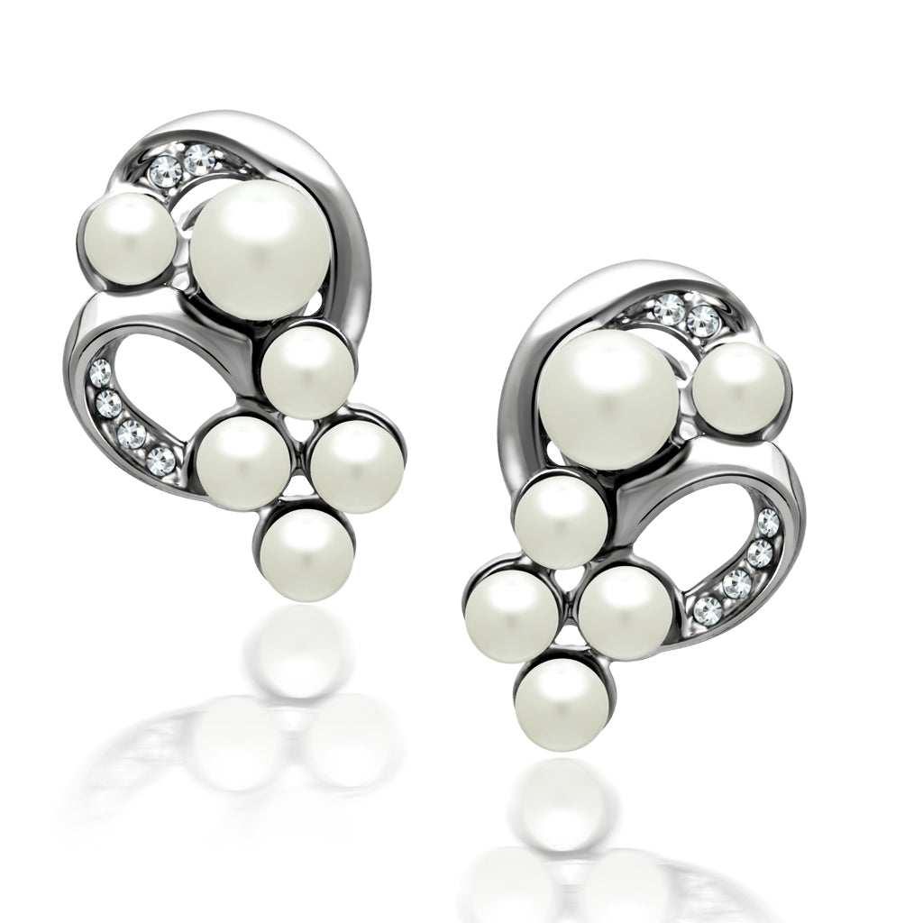 LO1970 - White Metal Earrings Rhodium Women Synthetic White