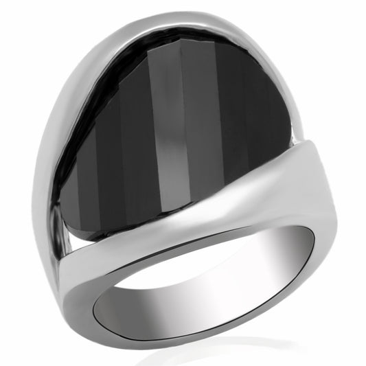 LO2063 - Brass Ring Rhodium Women AAA Grade CZ Jet