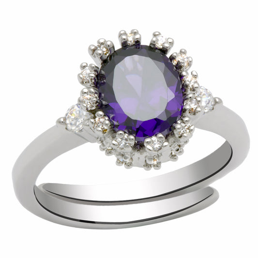 LO2073 - Brass Ring Rhodium Women AAA Grade CZ Amethyst