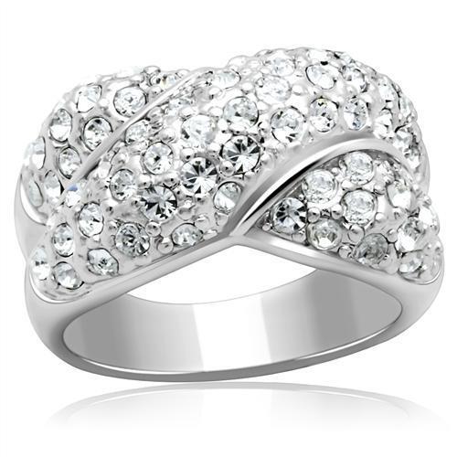 LO2101 - Brass Ring Rhodium Women Top Grade Crystal Clear