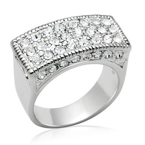 LO2103 - Brass Ring Rhodium Women Top Grade Crystal Clear