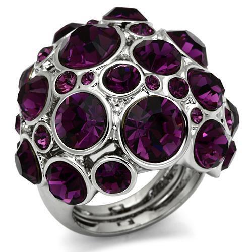 LO2462 - Brass Ring Rhodium Women Top Grade Crystal Amethyst