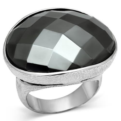 LO2470 - Brass Ring Rhodium Women Synthetic Hematite