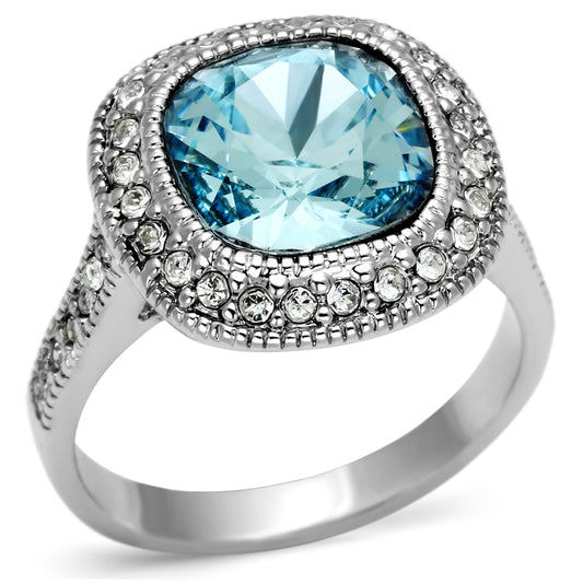 LO2506 - Brass Ring Rhodium Women Top Grade Crystal Sea Blue