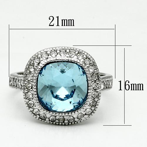 LO2506 - Brass Ring Rhodium Women Top Grade Crystal Sea Blue