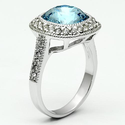 LO2506 - Brass Ring Rhodium Women Top Grade Crystal Sea Blue