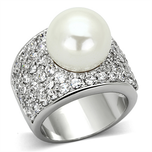 LO2951 - Brass Ring Rhodium Women Synthetic White