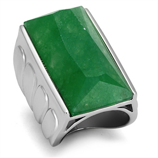 LO3023 - Brass Ring Rhodium Women Synthetic Emerald