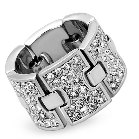 LO3147 - Brass Ring Rhodium Women Top Grade Crystal Clear