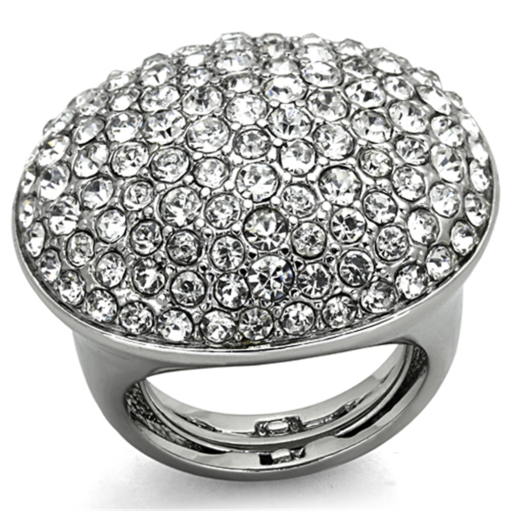 LO3149 - Brass Ring Rhodium Women Top Grade Crystal Clear