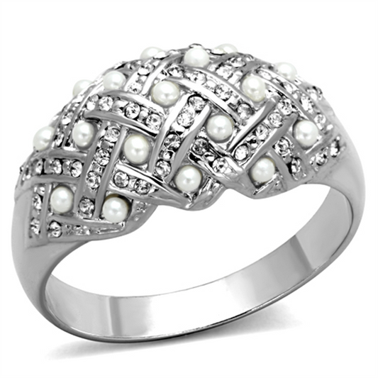 LO3183 - Brass Ring Rhodium Women Synthetic White