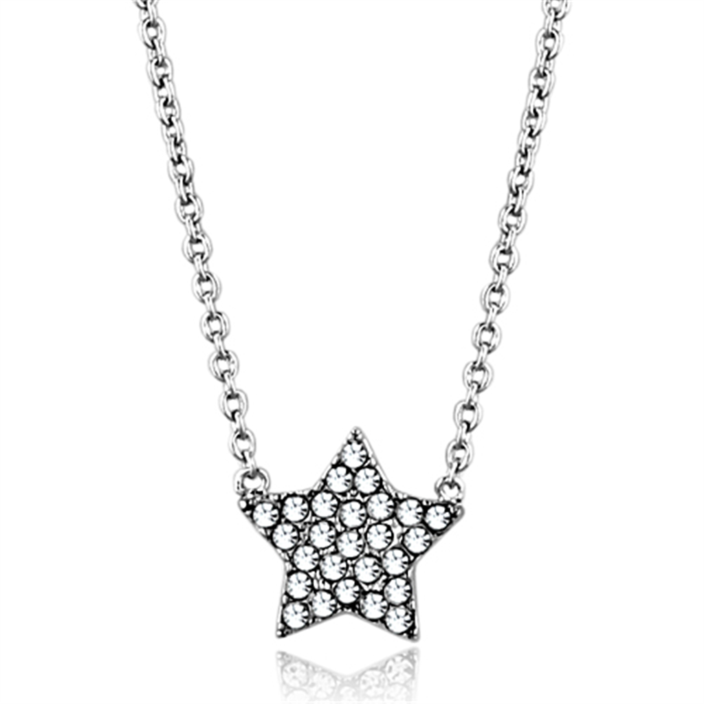LO3225 - Brass Necklace Rhodium Women Top Grade Crystal Clear