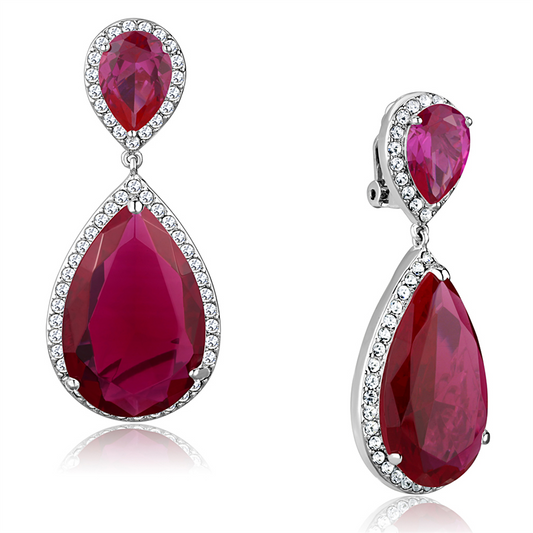 LO3296 - Brass Earrings Rhodium Women AAA Grade CZ Ruby