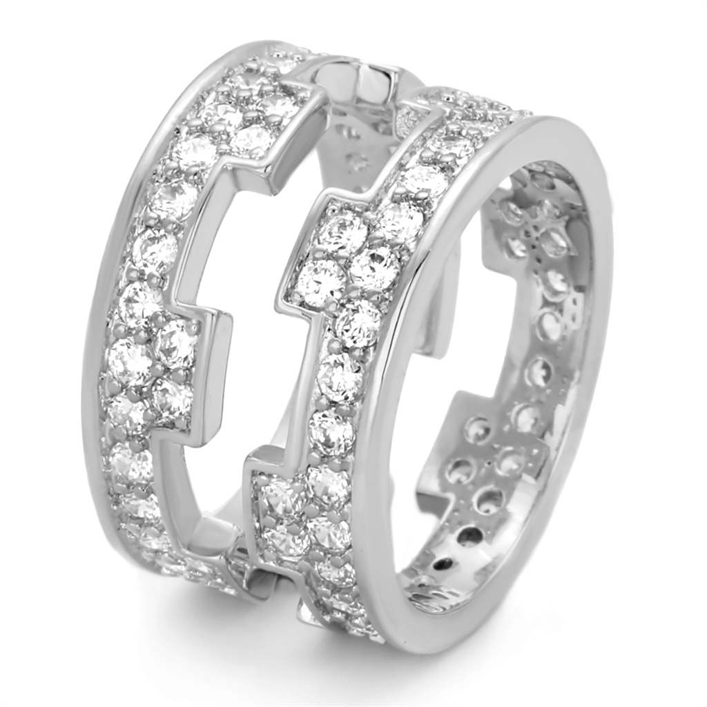 LO3348 - Brass Ring Rhodium Women AAA Grade CZ Clear