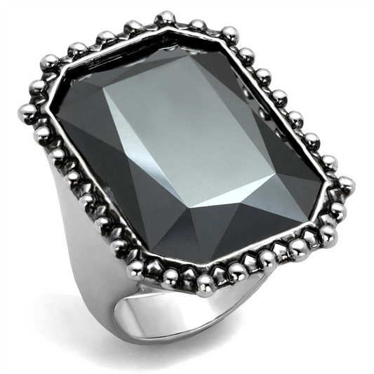 LO3532 - Brass Ring Rhodium Women Top Grade Crystal Hematite