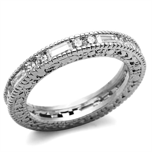 LO3558 - Brass Ring Rhodium Women AAA Grade CZ Clear