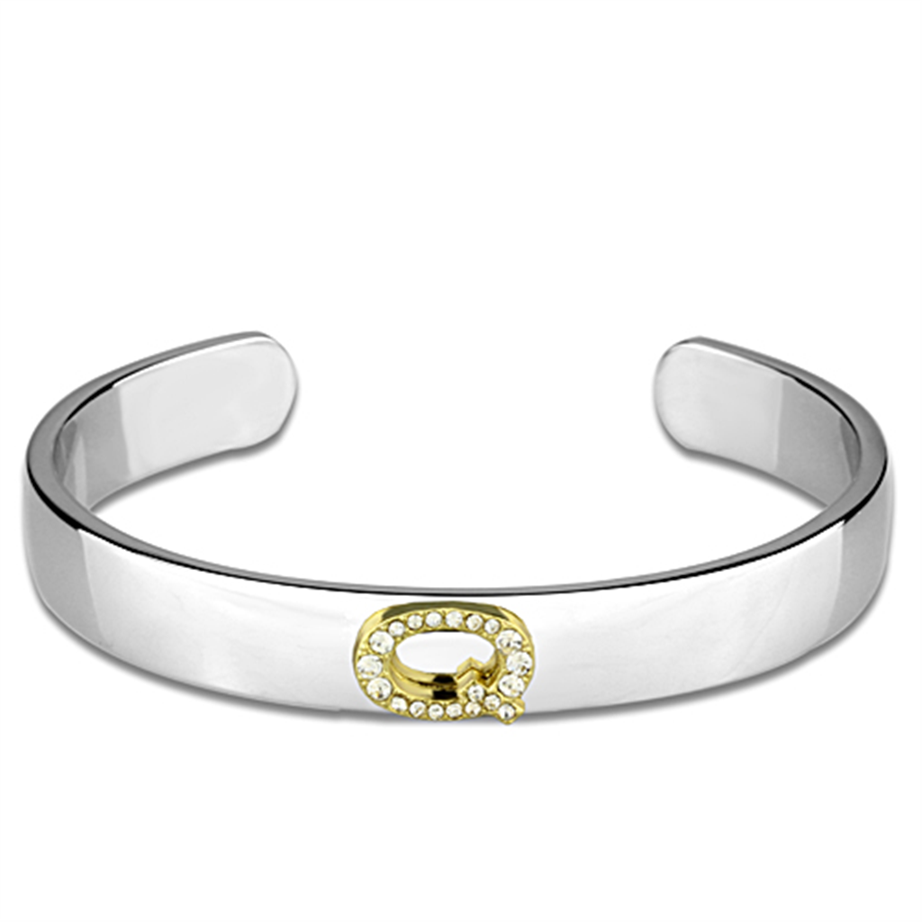 LO3627 - White Metal Bangle Reverse Two-Tone Women Top Grade Crystal Clear