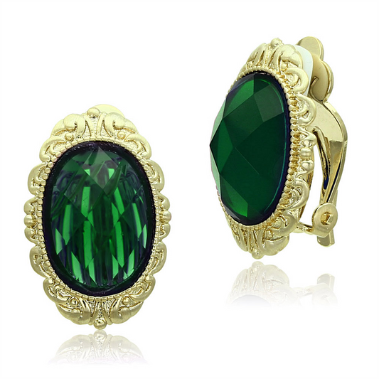 LO3668 - Brass Earrings Gold & Brush Women Synthetic Emerald