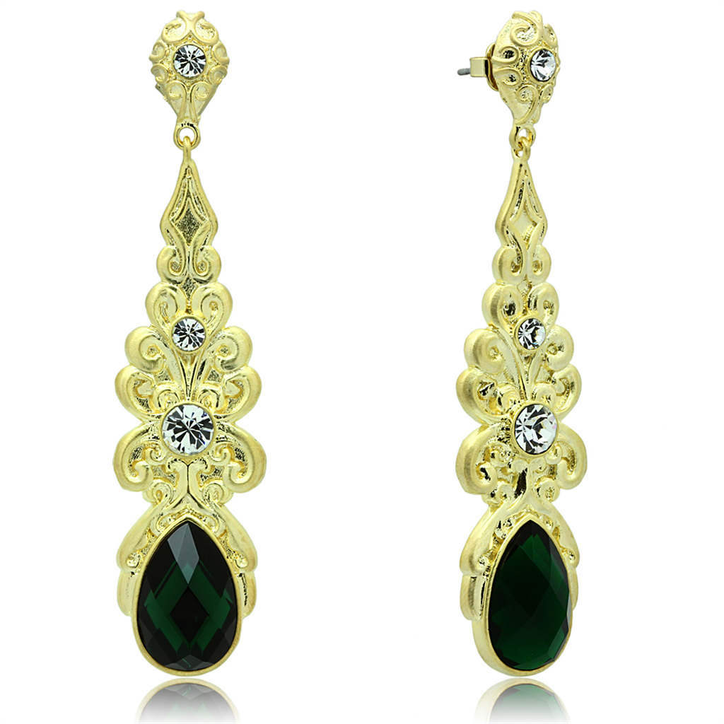 LO3669 - Brass Earrings Gold & Brush Women Synthetic Emerald