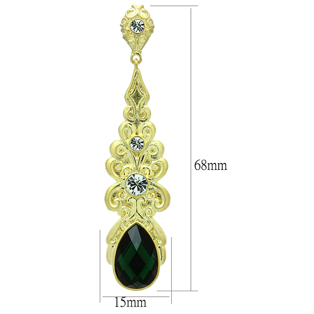 LO3669 - Brass Earrings Gold & Brush Women Synthetic Emerald