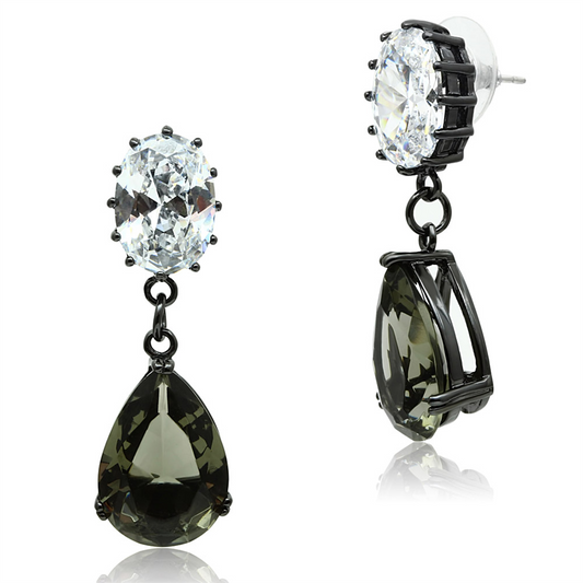 LO3689 - Brass Earrings Ruthenium Women Synthetic Black Diamond