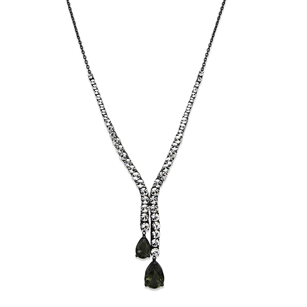 LO3690 - Brass Necklace Ruthenium Women Synthetic Black Diamond