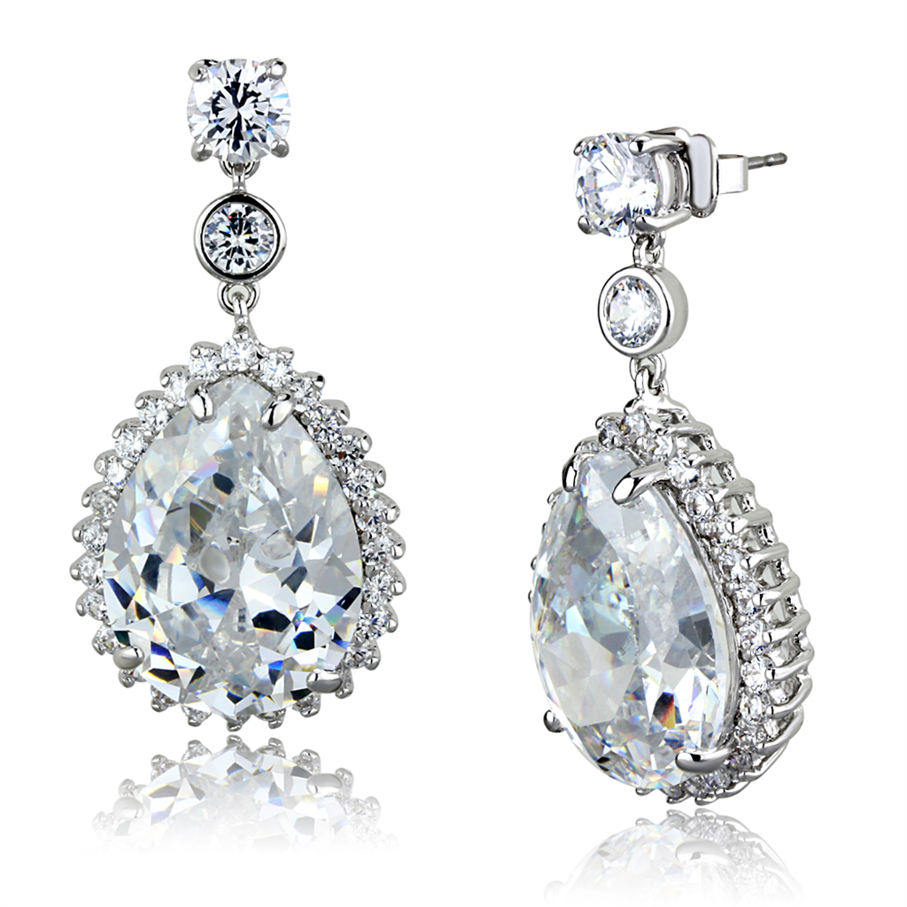 LO3765 - Brass Earrings Rhodium Women AAA Grade CZ Clear