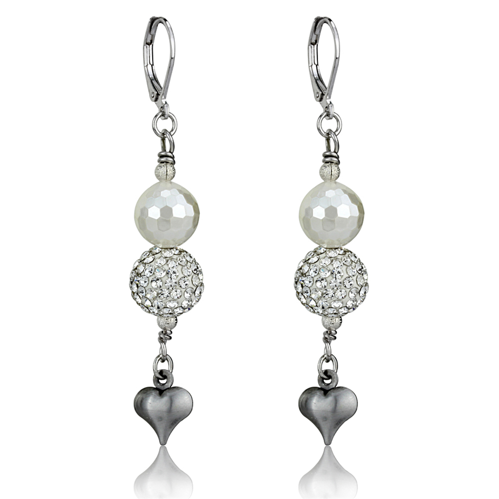 LO3804 - White Metal Earrings Antique Silver Women Synthetic White