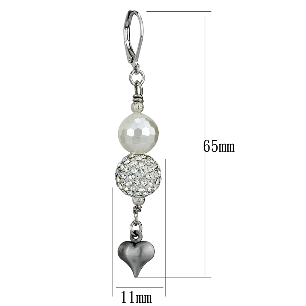 LO3804 - White Metal Earrings Antique Silver Women Synthetic White