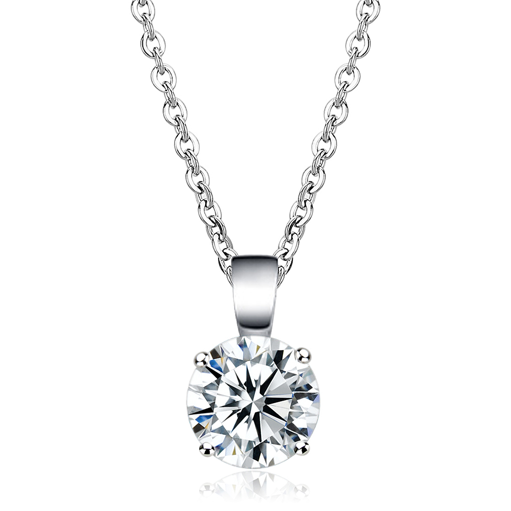 LO3933 - Brass Chain Pendant Rhodium Women AAA Grade CZ Clear