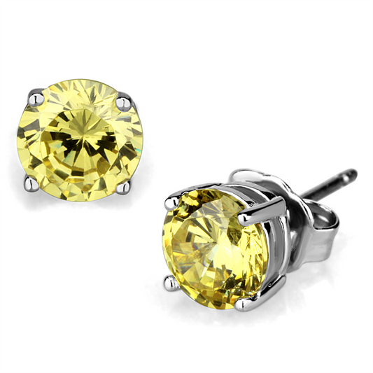 LO3953 - Brass Earrings Rhodium Women AAA Grade CZ Citrine Yellow