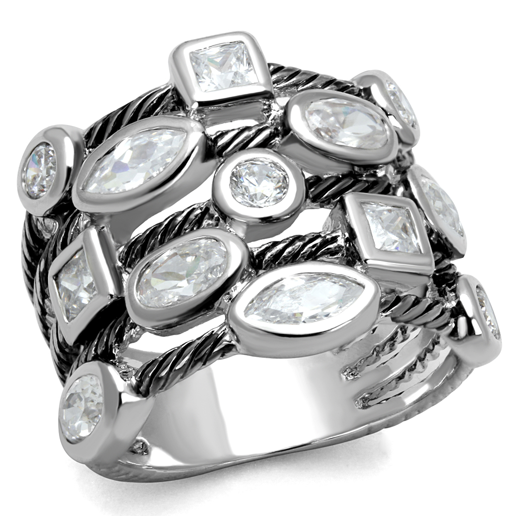 LO4083 - Brass Ring Rhodium Women AAA Grade CZ Clear